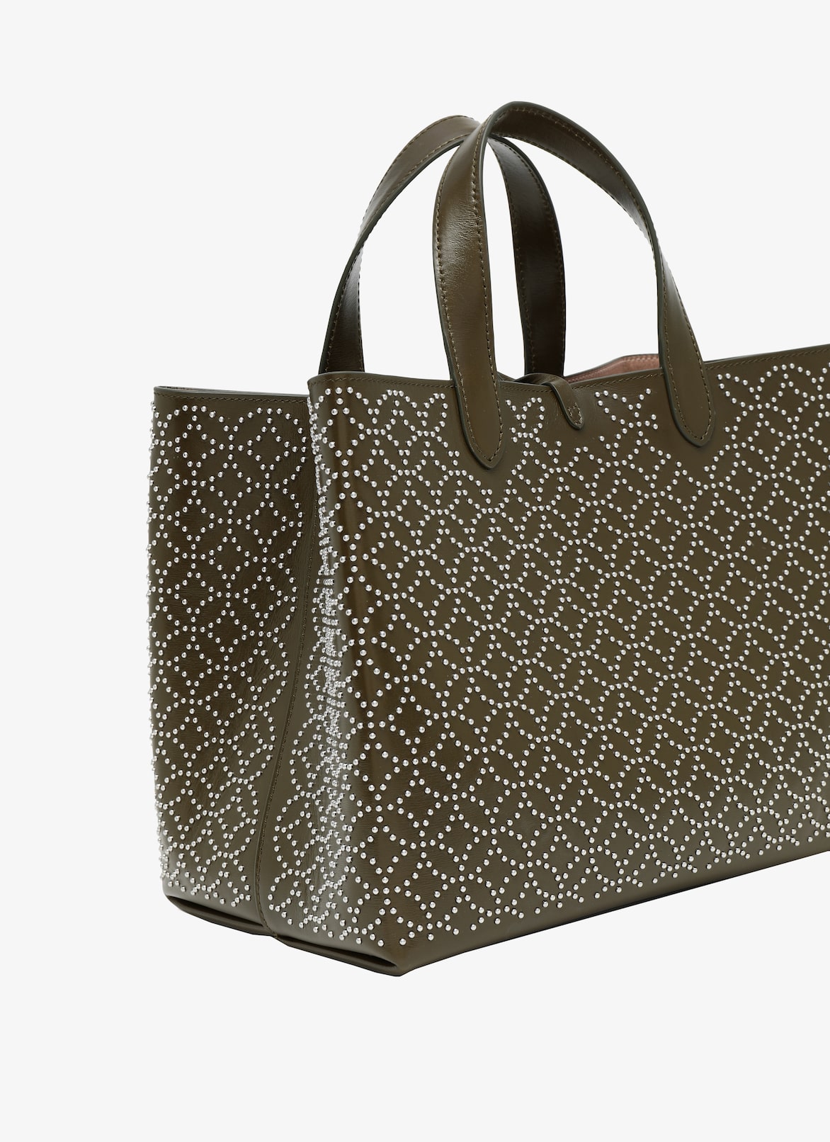 CABAS SMALL MODEL CUIR LUX CLOU ARABESQUE KAKI ALAÏA KHAKI  CABAS SMALL MODEL CUIR LUX CLOU ARABESQUE KAKI